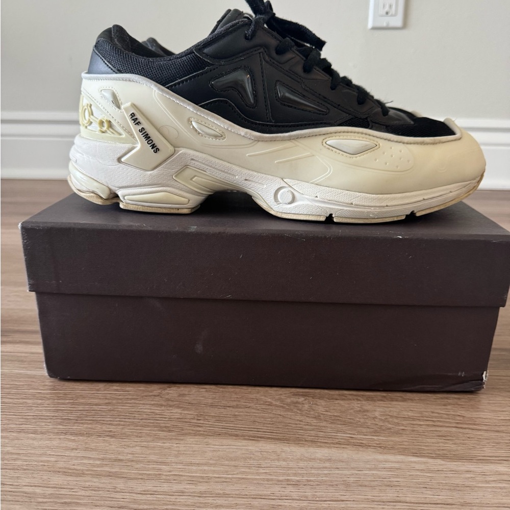 Raf Simons Black and Cream Retro Sneakers